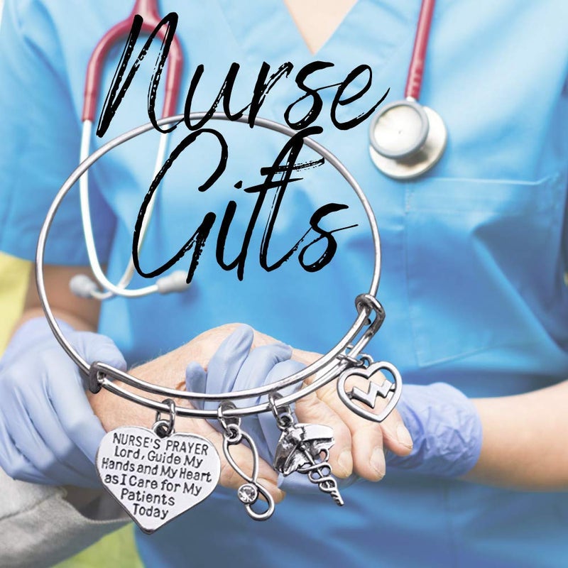 Infinity Collection Nurse Prayer Bracelet â€“ Adjustable Bangle with Stethoscope, Heartbeat, and Caduceus Charms â€“ Inspirational Jewelry Gift for Nurses, RN Graduation, or Appreciation - Image 3